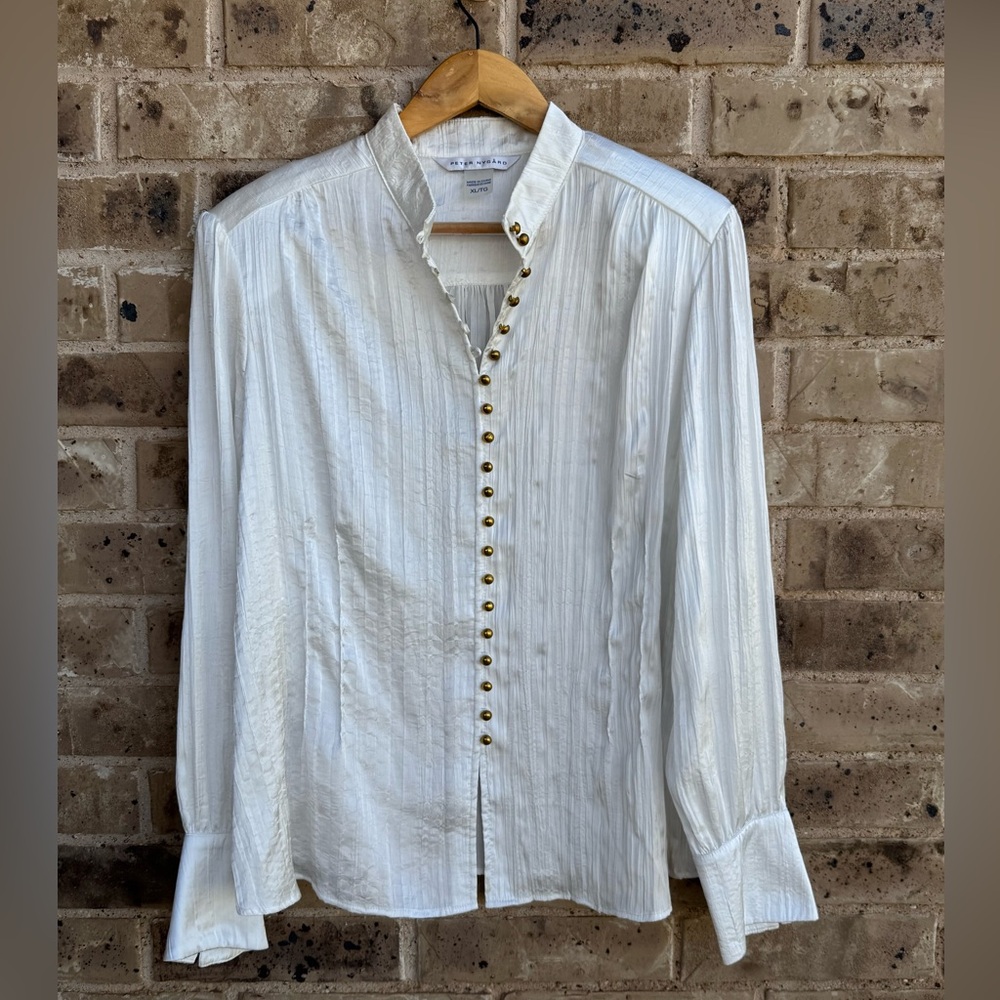 Peter Nygard White Silk Shirt with Gold-Tone Buttons Size XL